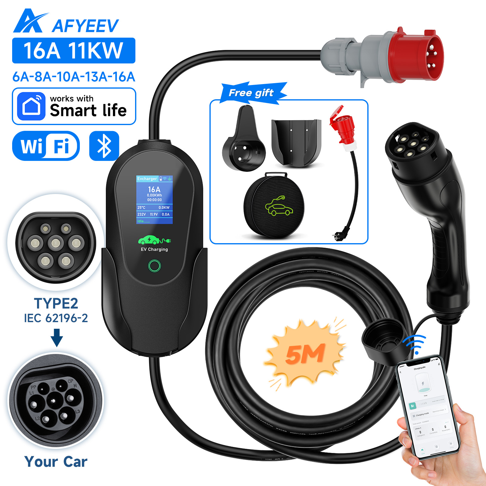 Afyeev type2 portátil ev carre - Type 2 Portable Ev Charger 11Kw Cee avaliação e preço